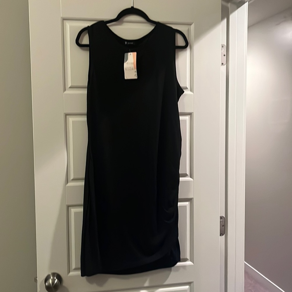 BLACK RUCHED BODY CON DRESS